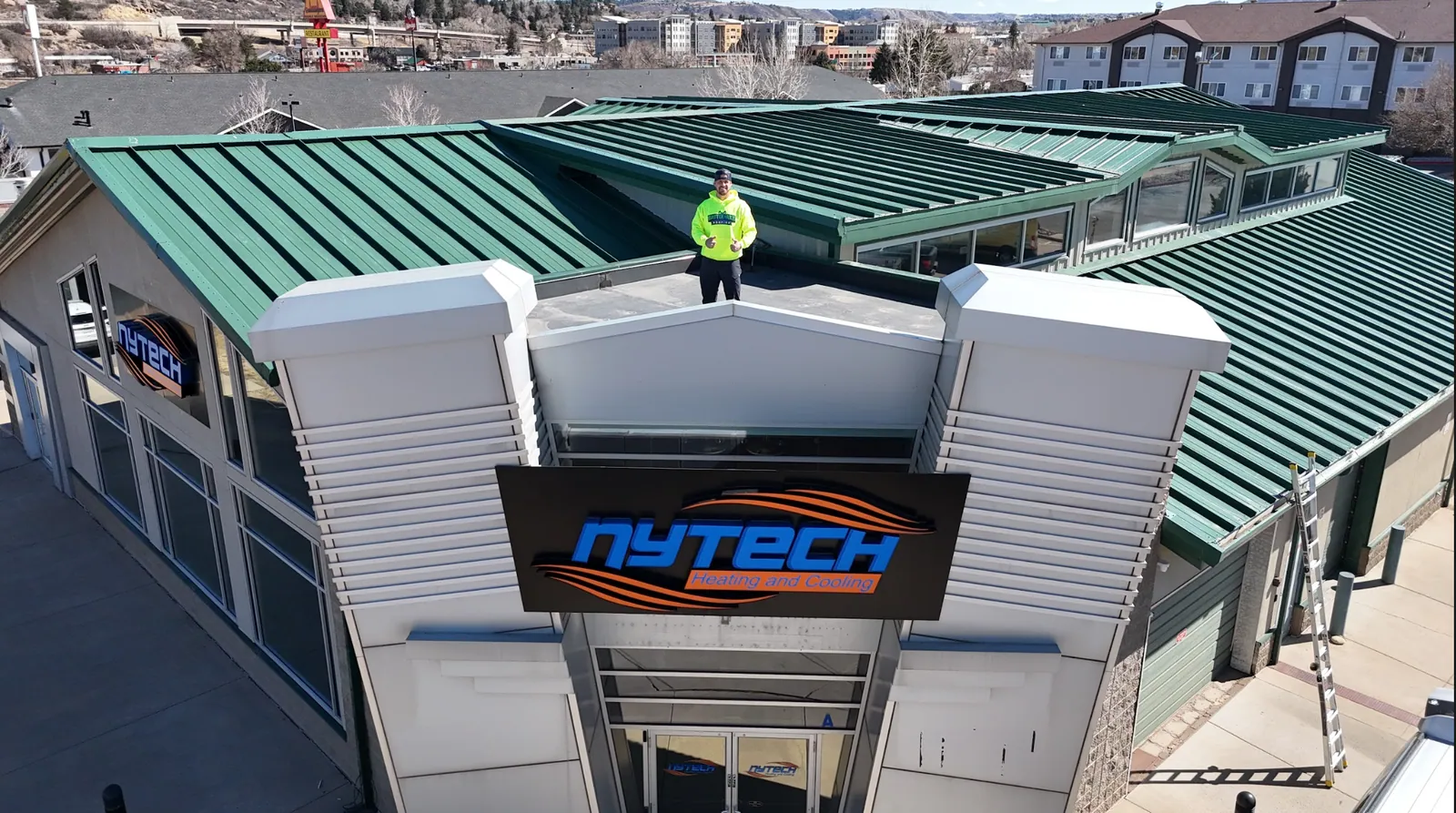 Completed commercial metal roof installed by Battle Axe Roofing